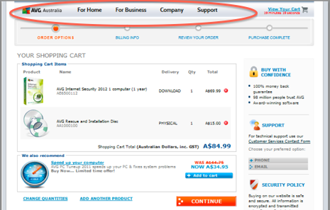 AVG - checkout com header